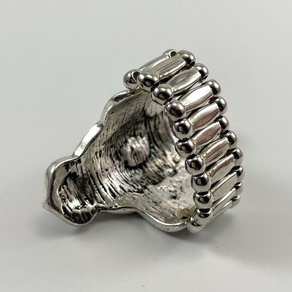 Red Howlite Silver Tone Art Deco Gothic Stretch Band Ring Adjustable Fashion - Picture 4 of 6